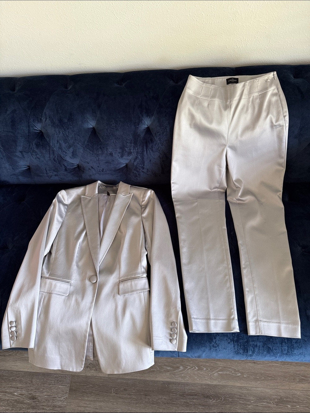 White House Black Market Silver Satin Blazer with Matching Pants